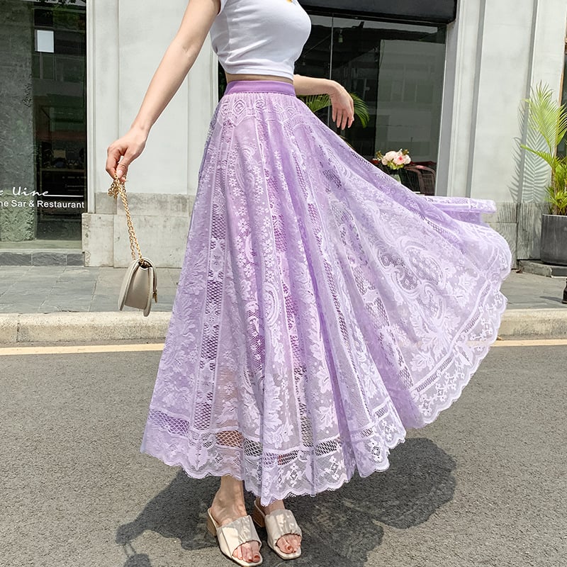 Hollow Fairy Mid-Length A-Line Swing Umbrella Skirt