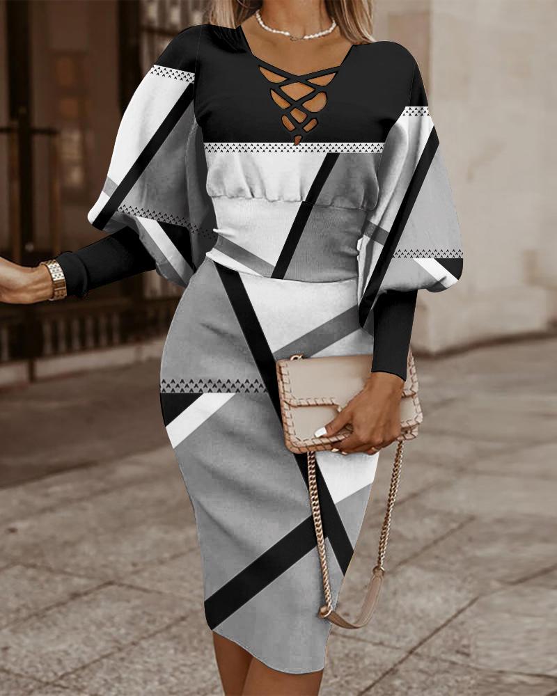 Elegant Women's V-Neck Long Sleeve Pencil Dress