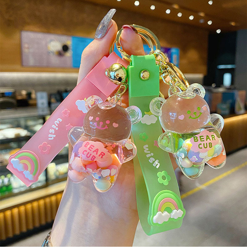 Cute Rainbow Bear Drift Bottle Pendant Keychain