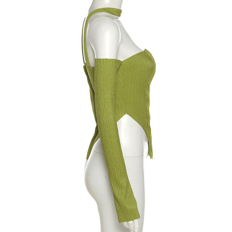 Off-Shoulder Long-Sleeve Women's Sexy Top with Straps