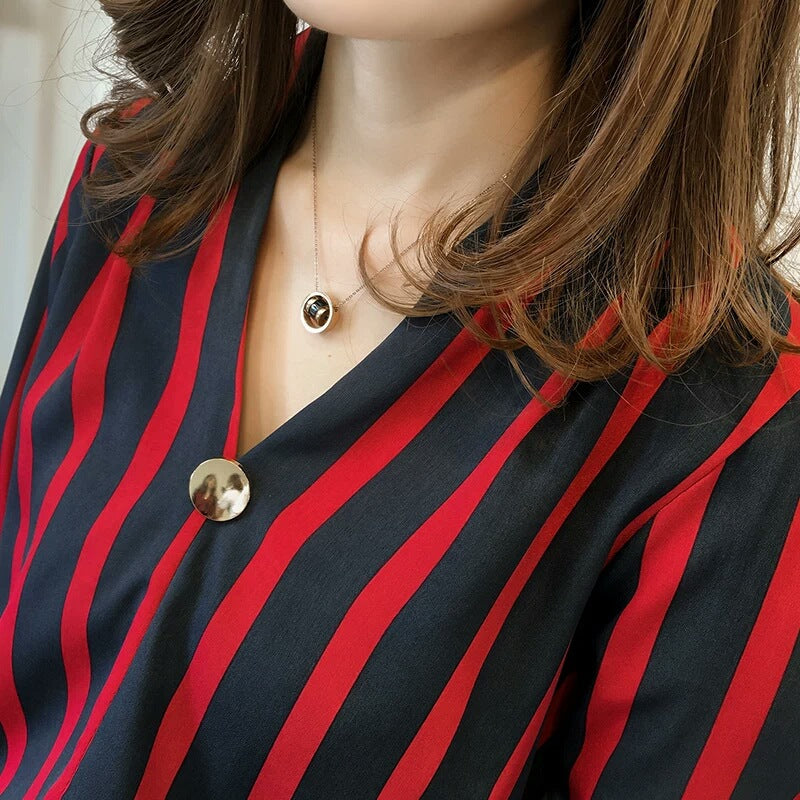 Women's V-neck Long Sleeve Striped Chiffon Shirt