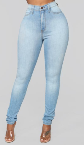 Sky Blue High Waist Skinny Jeans with Slash Pockets