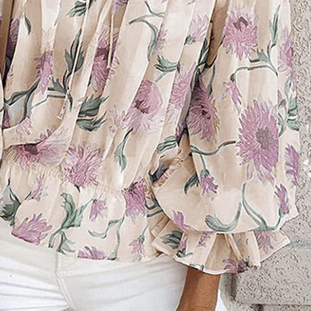 2023 Women's Off-Shoulder Chiffon Print Long Sleeve Top