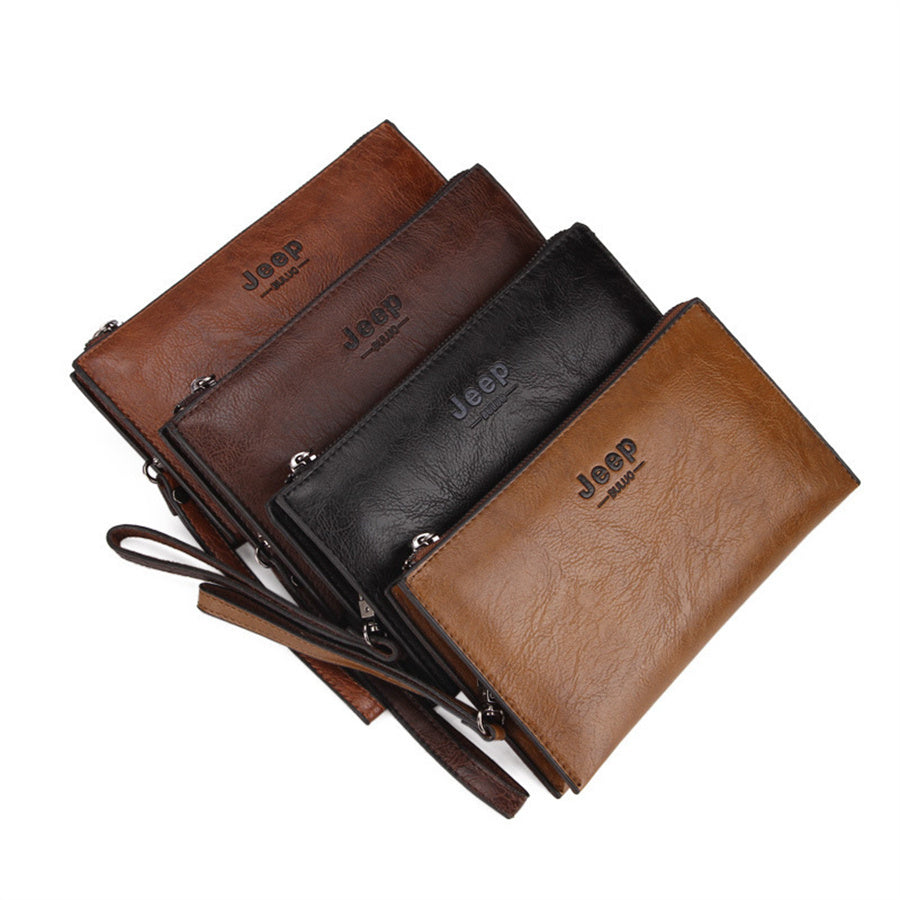 Men's Black Leather Coin Purse with Zipper Wallet