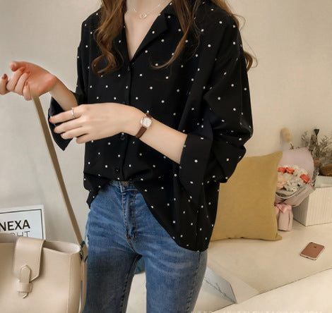 New Women's Polka Dot Chiffon Long Sleeve Shirt