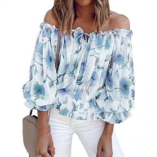 2023 Women's Off-Shoulder Chiffon Print Long Sleeve Top