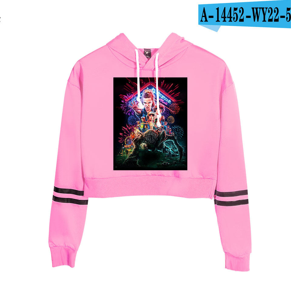Stranger Things Cropped Hoodie for Women, Long Sleeve