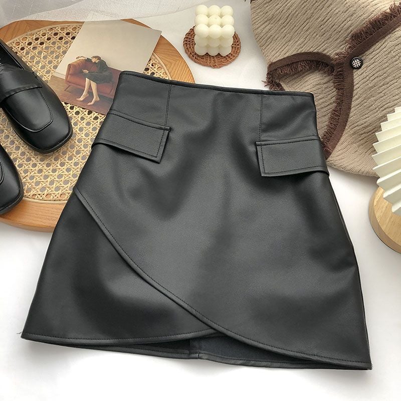 Irregular High Waist A-Line Skirt with Faux Pockets