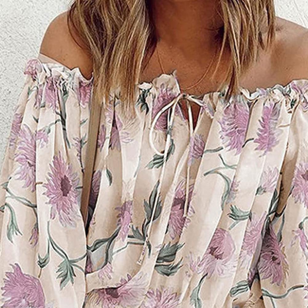 2023 Women's Off-Shoulder Chiffon Print Long Sleeve Top