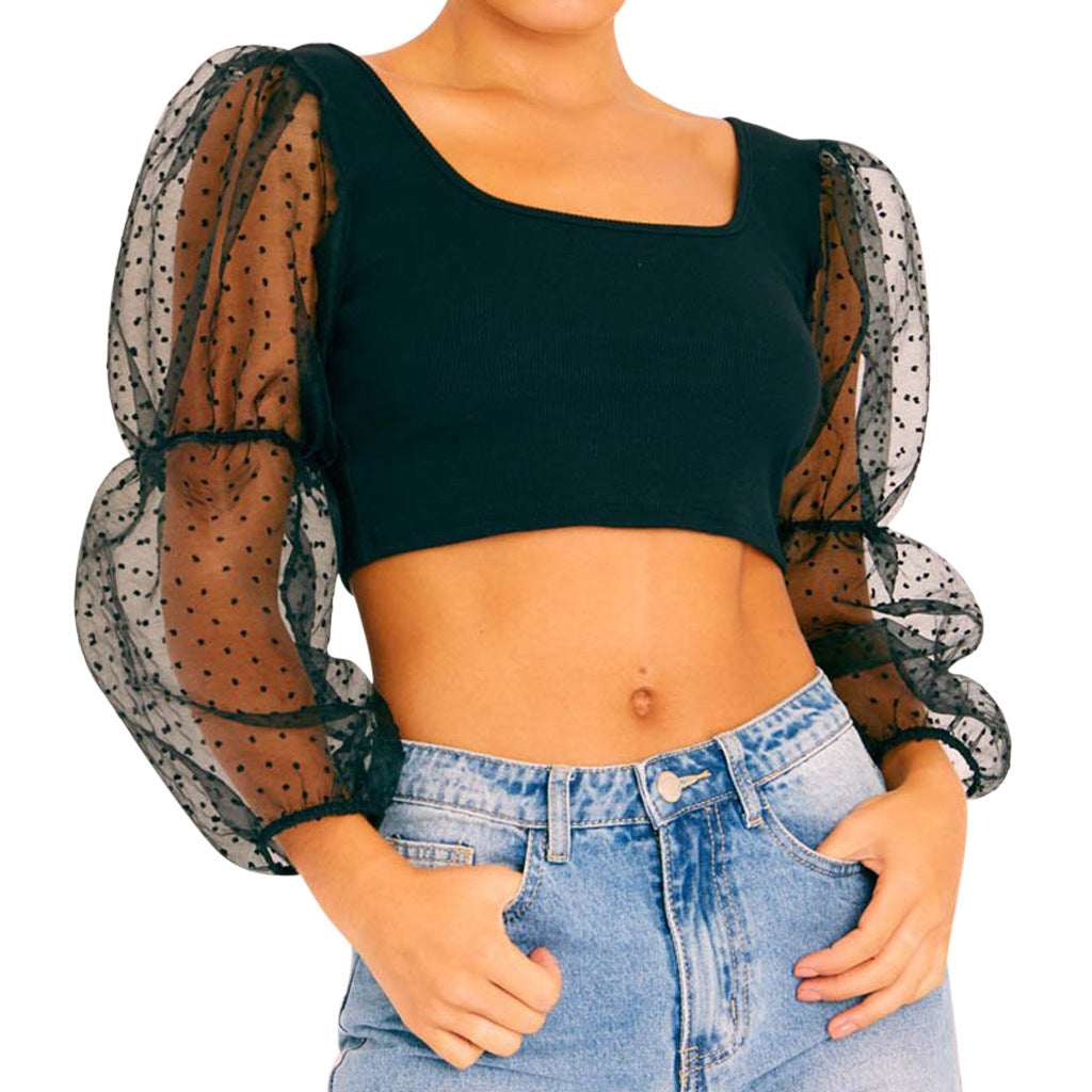 Polka Dot Sheer Long Sleeve Blouse