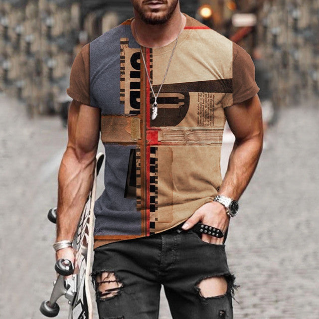 Men's Vintage Short Sleeve 3D Print Casual T-shirt