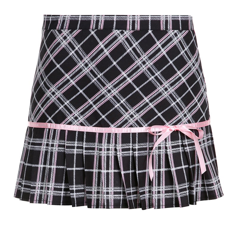 Women's Retro Low Waist Plaid Pleated Skirt