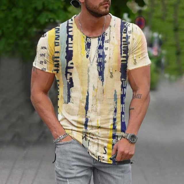 Men's Vintage Short Sleeve 3D Print Casual T-shirt