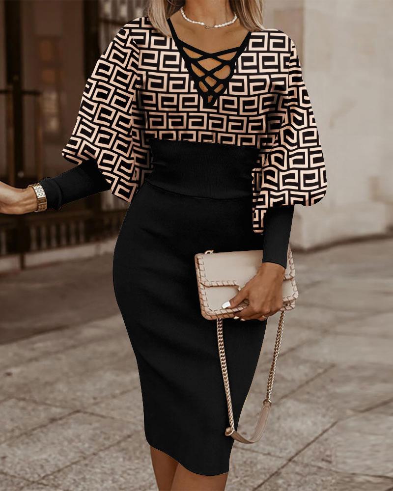 Elegant Women's V-Neck Long Sleeve Pencil Dress