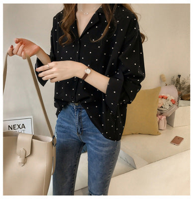 New Women's Polka Dot Chiffon Long Sleeve Shirt