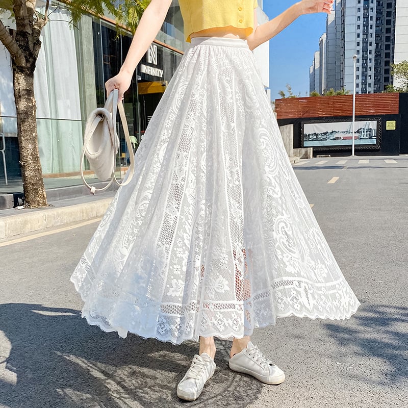 Hollow Fairy Mid-Length A-Line Swing Umbrella Skirt