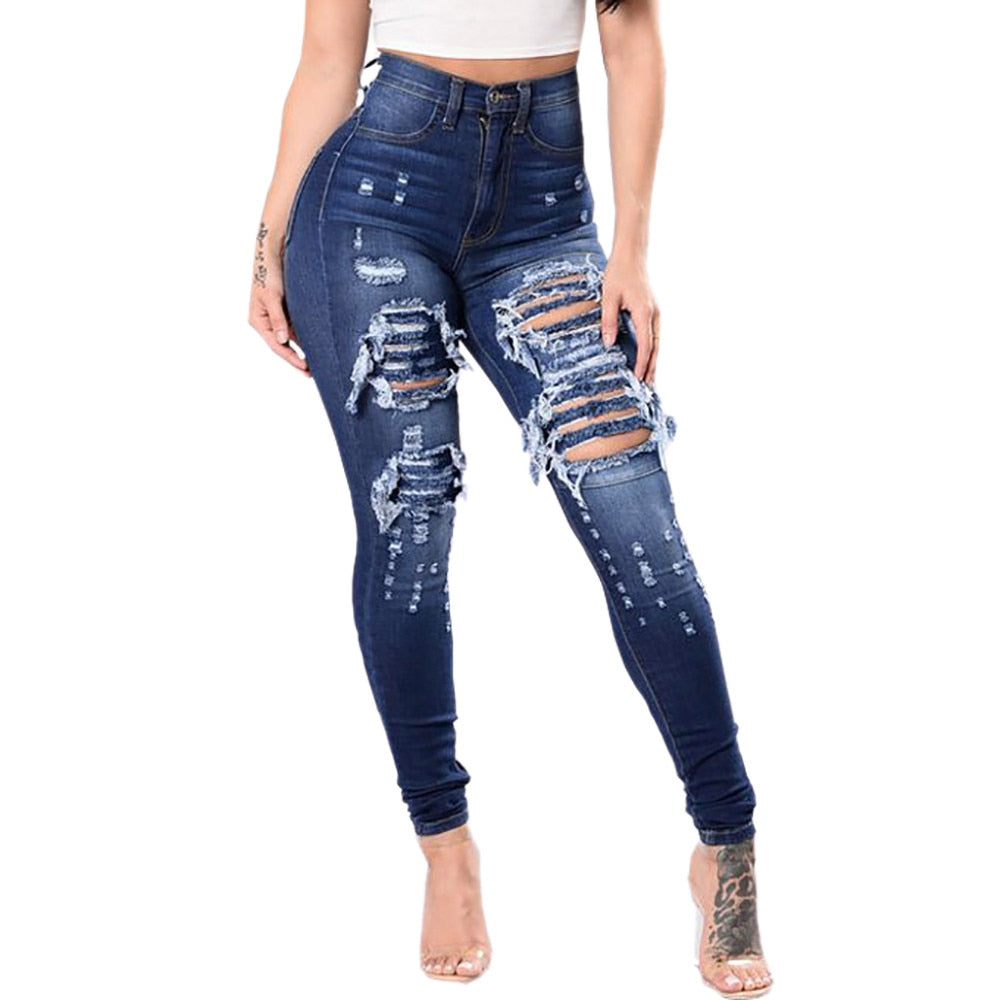 Women's Ripped Skinny Jeans - Stylish Denim Pants