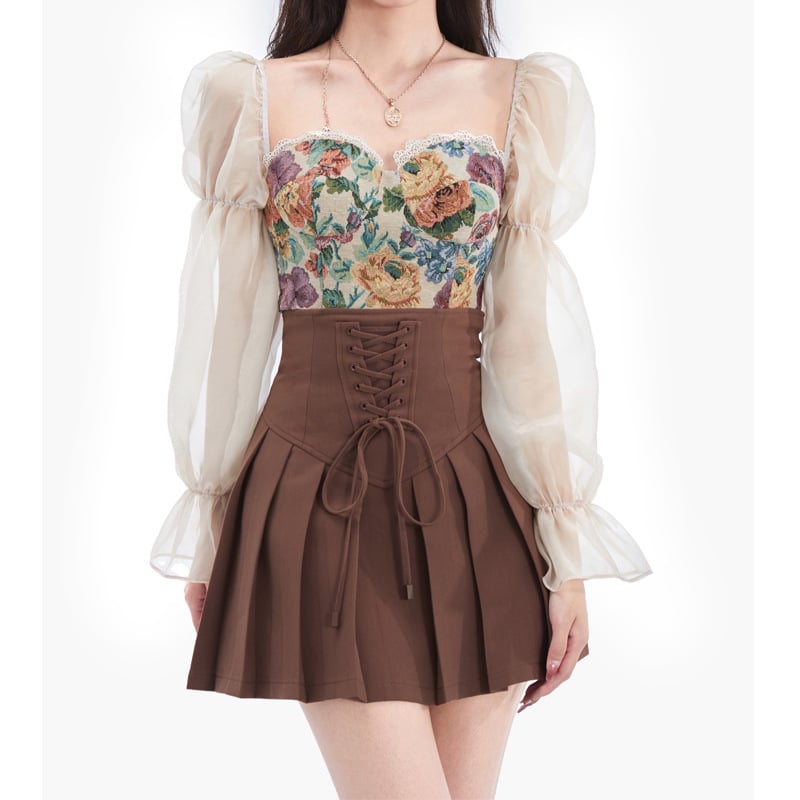 High Waist Slim Pleated Skirt Set for Women