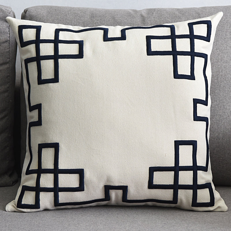 Modern Geometric Linen Embroidered Throw Pillow Cover