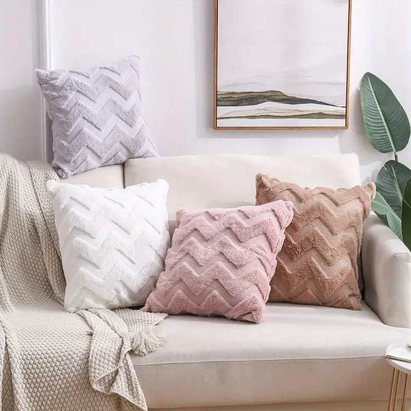 Plush Geometric Throw Pillow Cover for Home Decor
