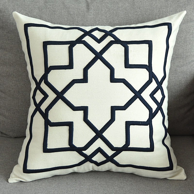 Modern Geometric Linen Embroidered Throw Pillow Cover