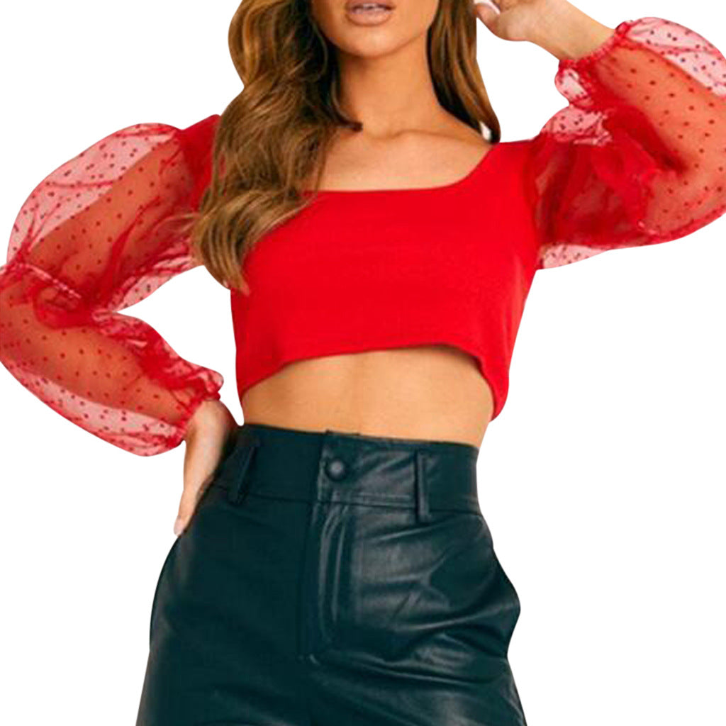 Polka Dot Sheer Long Sleeve Blouse