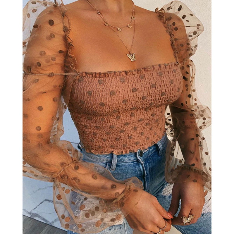 Sheer Off-Shoulder Puff Sleeve Top