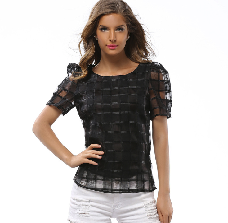 LIVA Chiffon Blouse with Hollow Short Sleeves