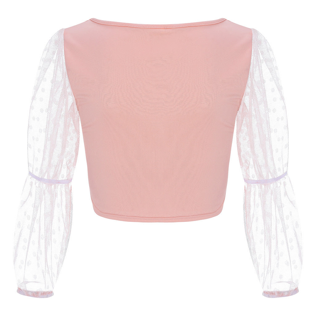 Polka Dot Sheer Long Sleeve Blouse