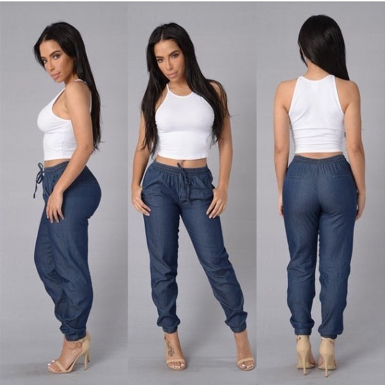 Loose Solid Color Denim Trousers for Women
