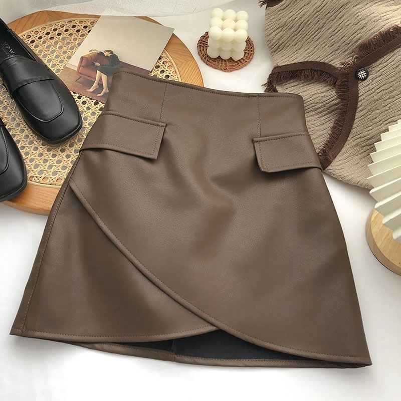 Irregular High Waist A-Line Skirt with Faux Pockets