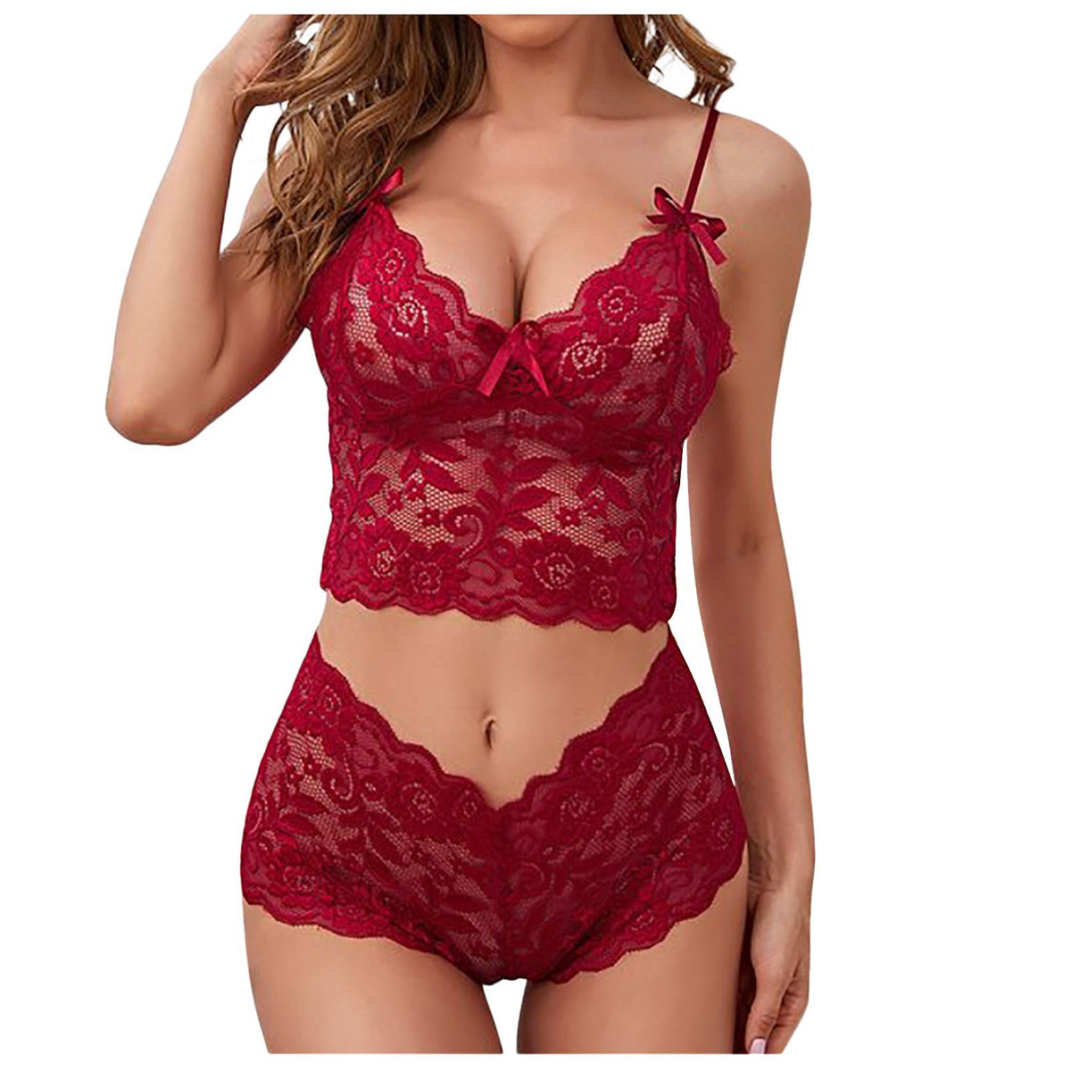 Lace Lingerie Set with Adjustable Camisole and Thong