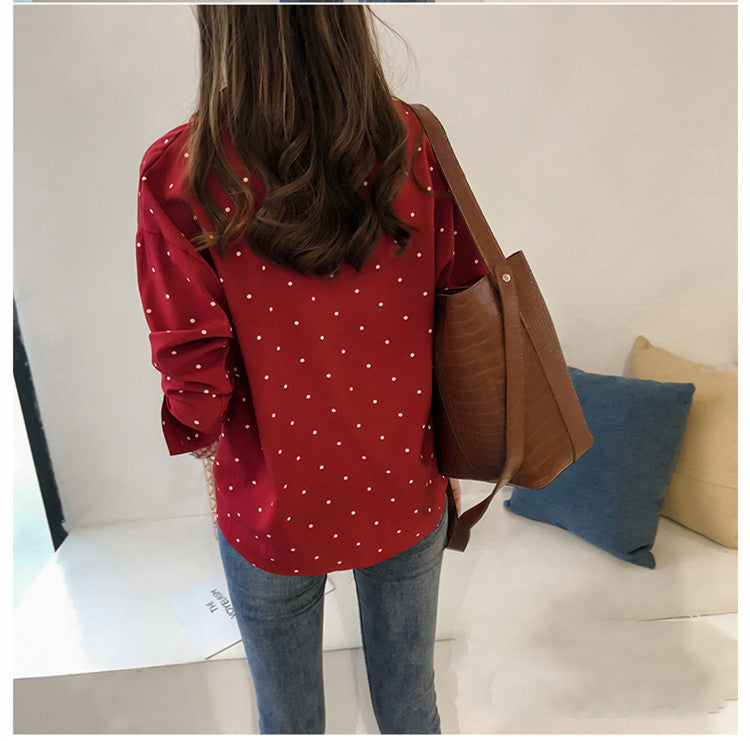 New Women's Polka Dot Chiffon Long Sleeve Shirt