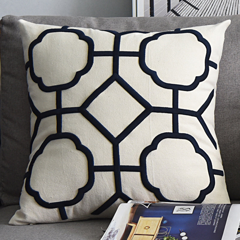 Modern Geometric Linen Embroidered Throw Pillow Cover