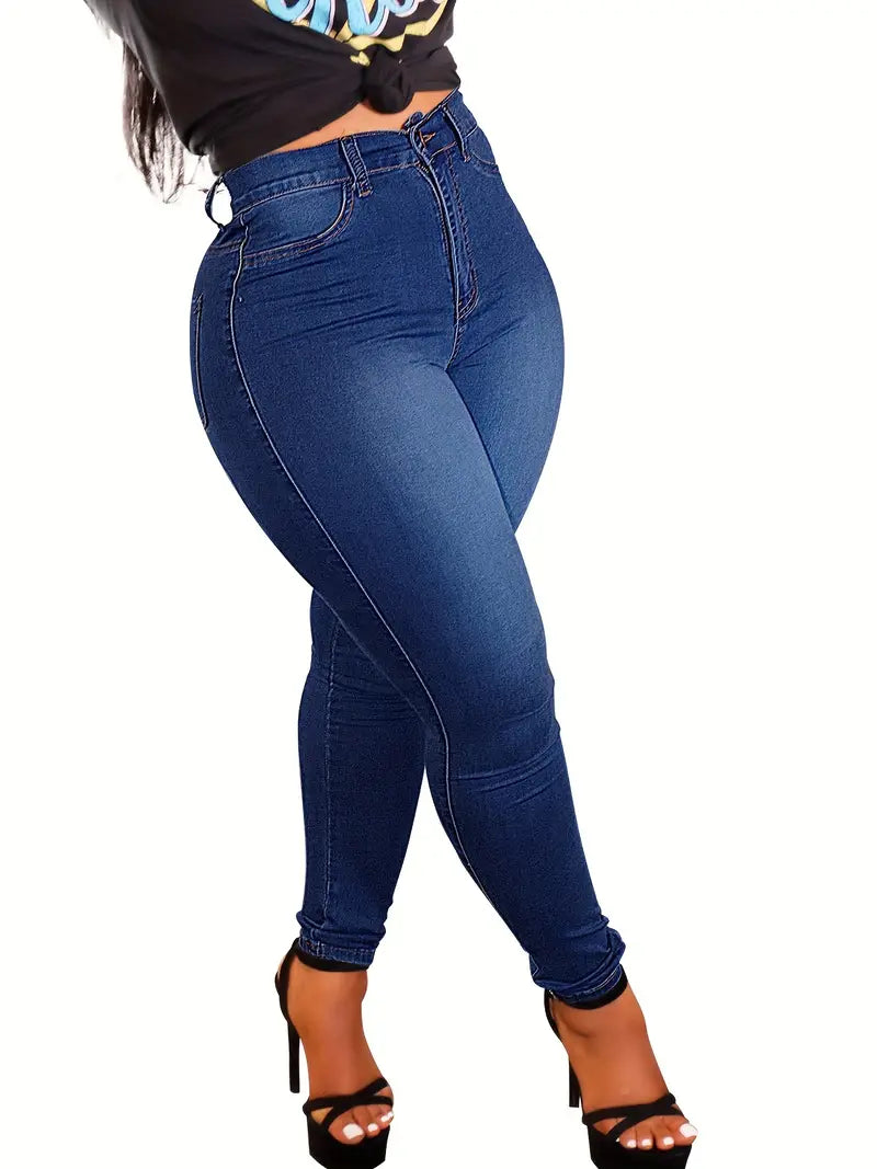 Blue High Waist Skinny Jeans with Slash Pockets