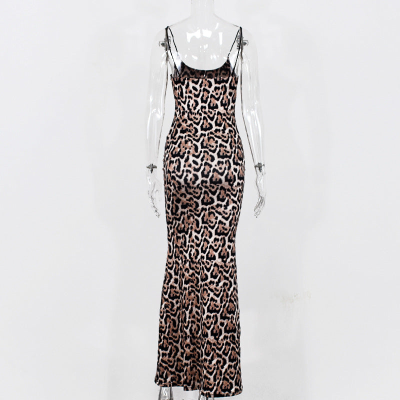 Women's Leopard Print Maxi Dress with Spaghetti Straps