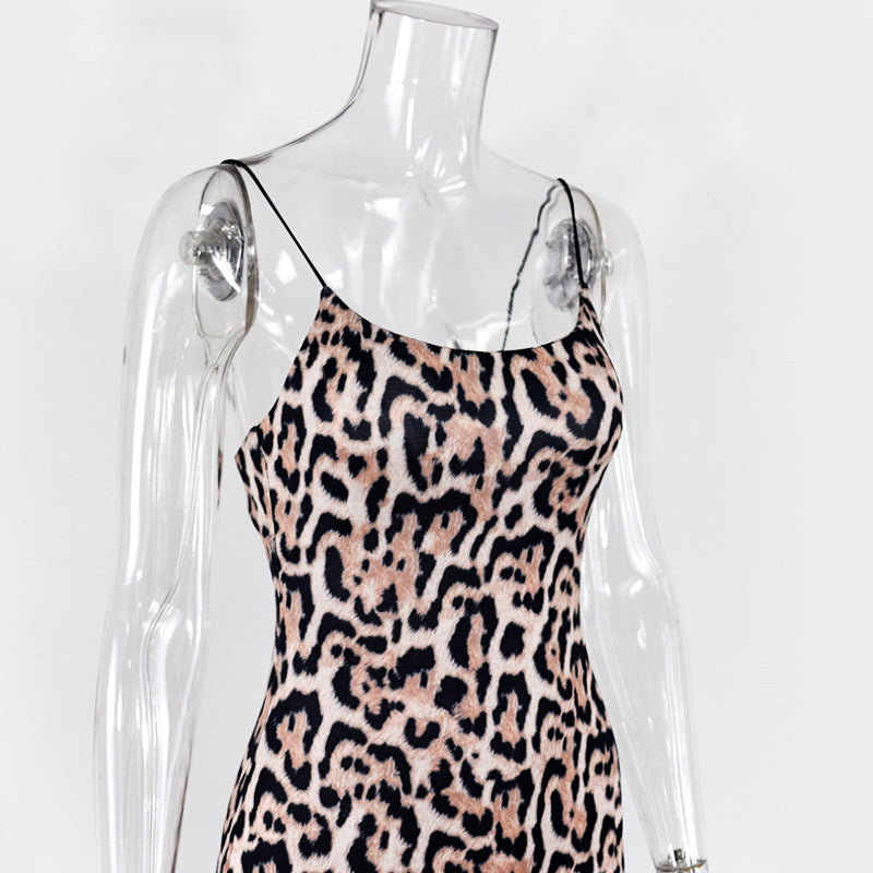 Women's Leopard Print Maxi Dress with Spaghetti Straps