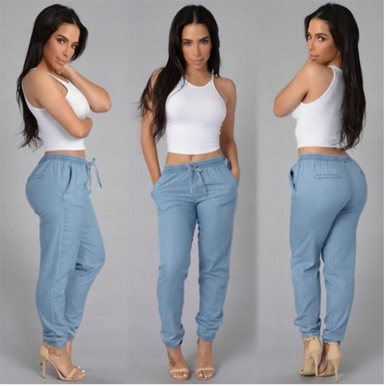 Loose Solid Color Denim Trousers for Women