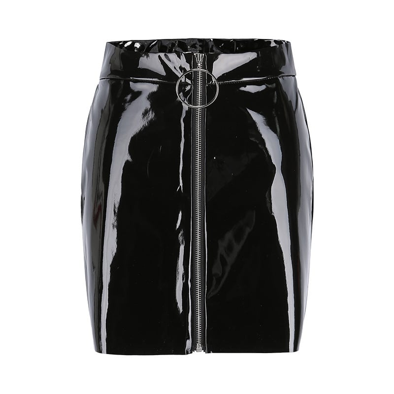 Slim Bright Leather PU Zipper Short Skirt