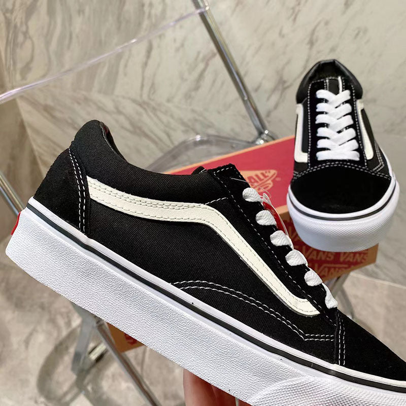 Classic Black and White Canvas Sneakers for Couples