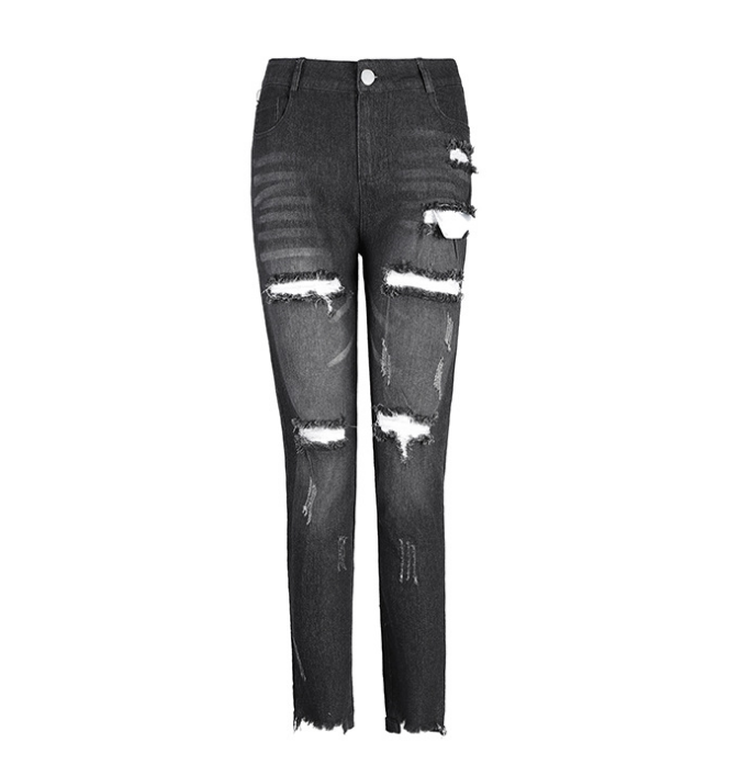 Women's Ripped Skinny Jeans - Mid-Rise Denim Pants