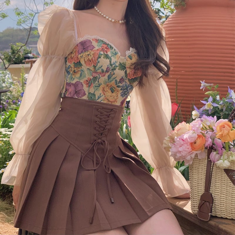 High Waist Slim Pleated Skirt Set for Women