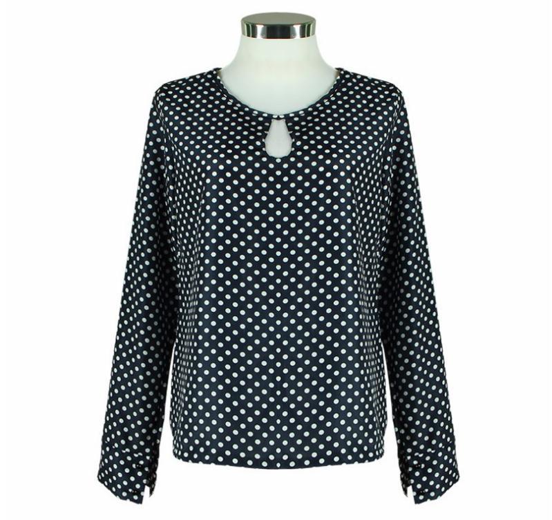 Black Polka Dot Chiffon Long Sleeve Women's Shirt