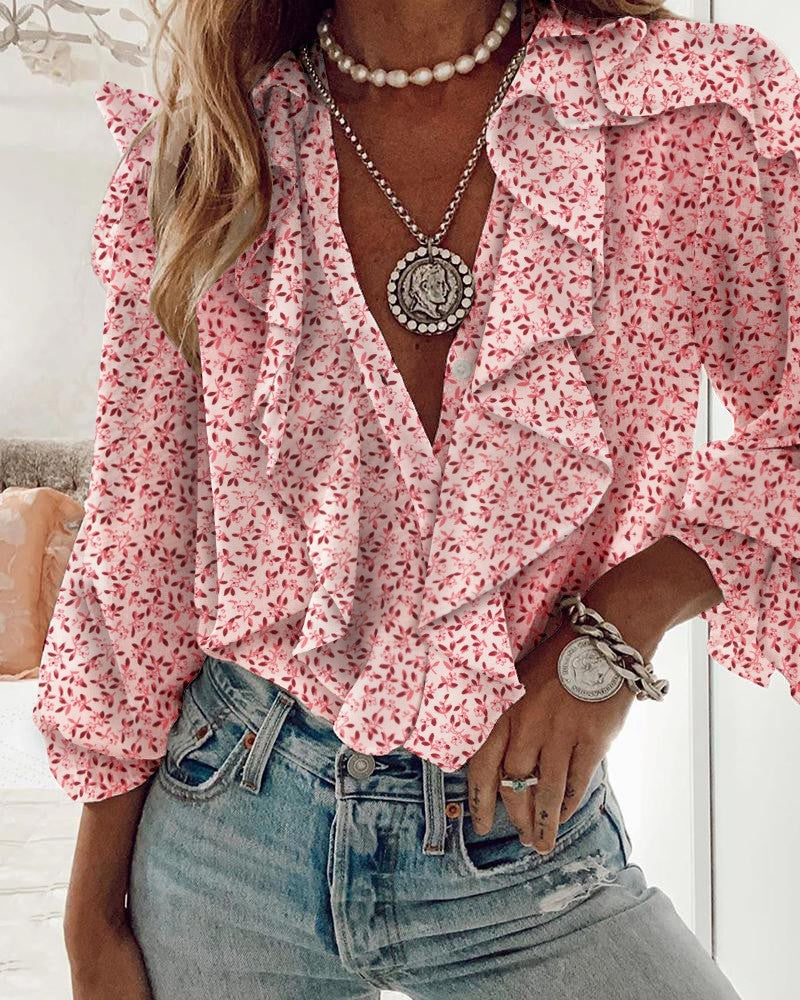 Chiffon V-Neck Long Sleeve Shirt for Women
