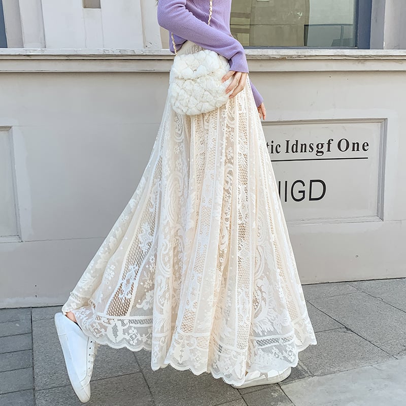 Hollow Fairy Mid-Length A-Line Swing Umbrella Skirt