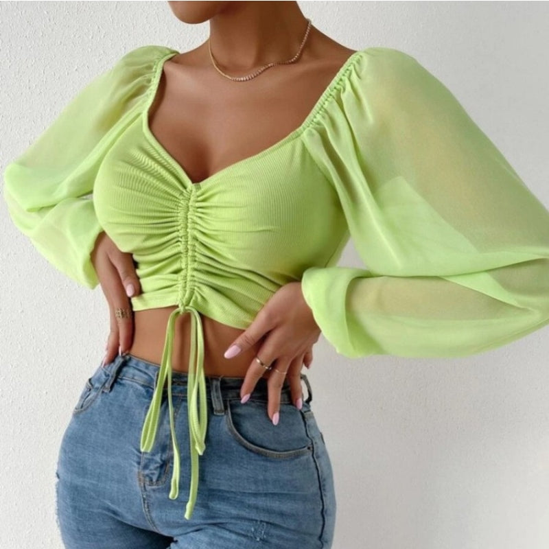 V-Neck Chiffon Lantern Sleeve Fashion Shirt