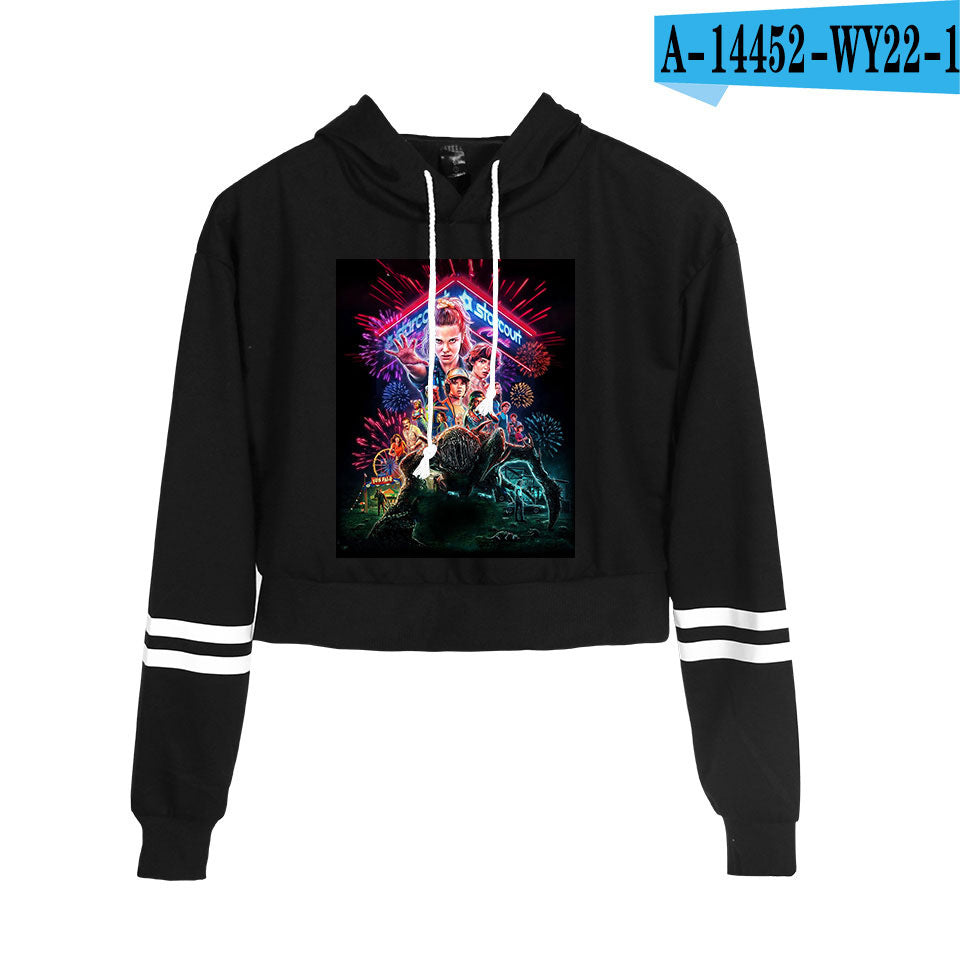 Stranger Things Cropped Hoodie for Women, Long Sleeve
