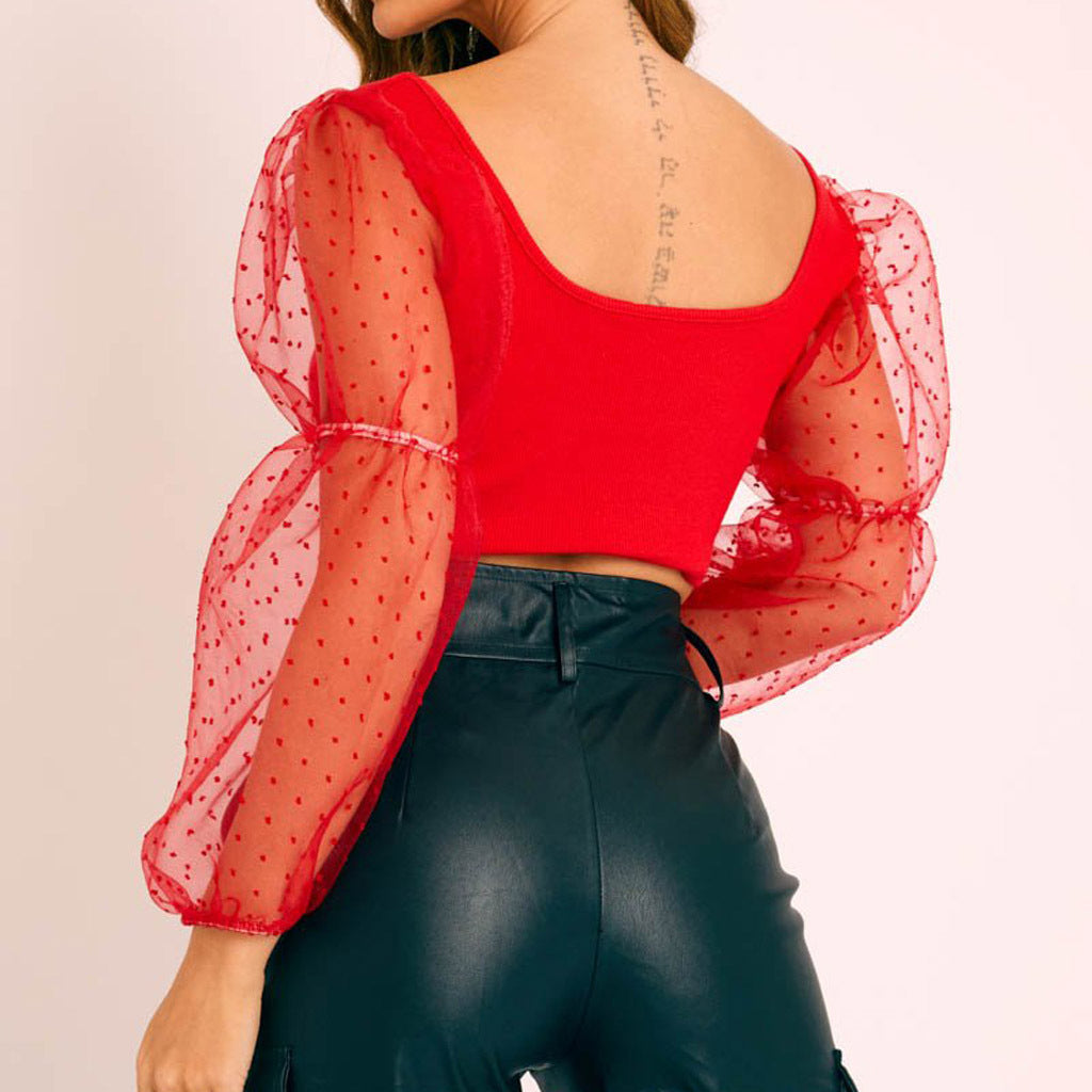 Polka Dot Sheer Long Sleeve Blouse