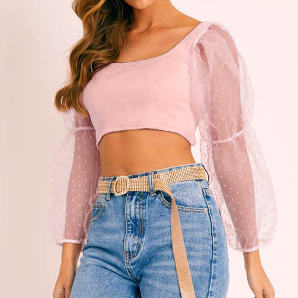 Polka Dot Sheer Long Sleeve Blouse