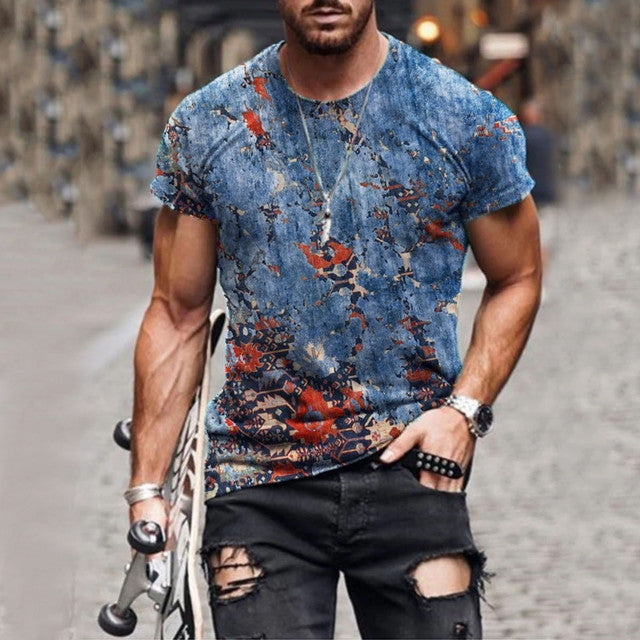 Men's Vintage Short Sleeve 3D Print Casual T-shirt